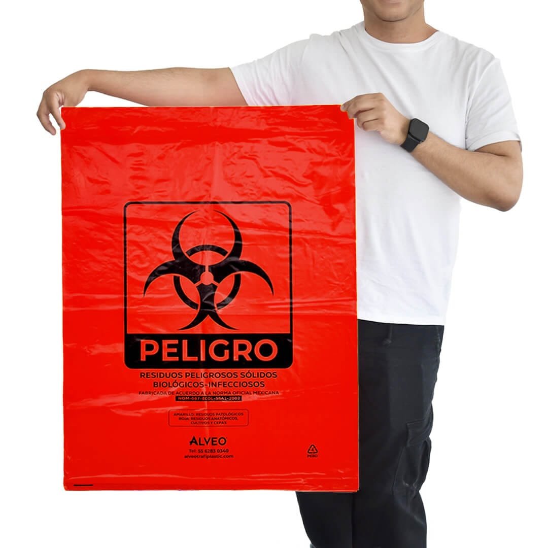 Bolsa roja RPBI 60×80 cm — Alveo Trafiplastic, certificada NOM-087